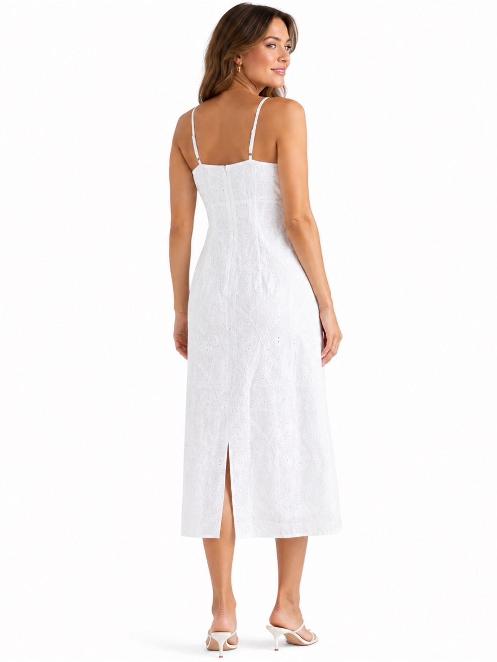 Walter Baker White Eyelet Midi Dress 100% Cotton Spaghetti Strap 10 Cottagecore